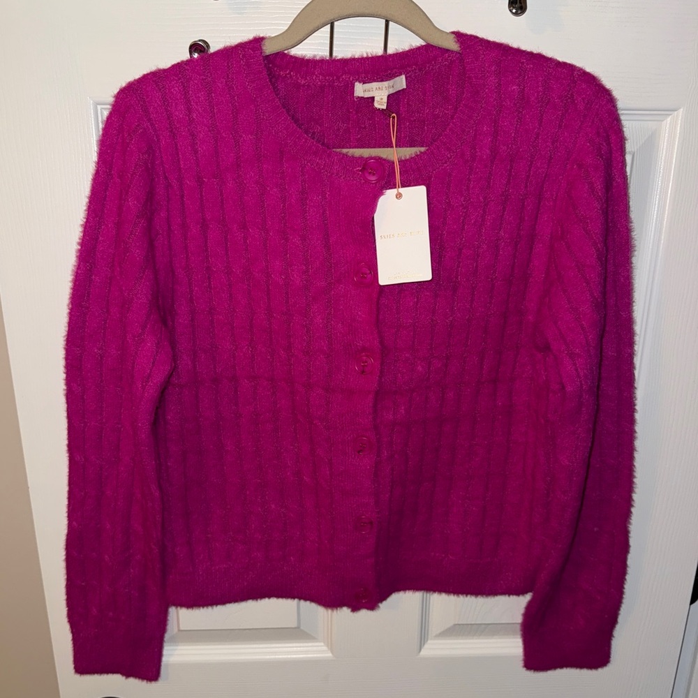 Skies Are Blue Women’s Fuchsia Cardigan Sweater